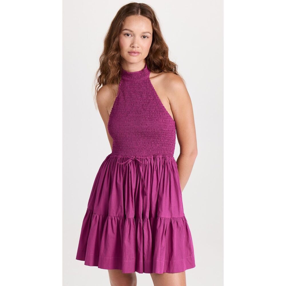 SWF Shirred Halterneck Mini Dress in the vibrant Manic Purple Size S NWT